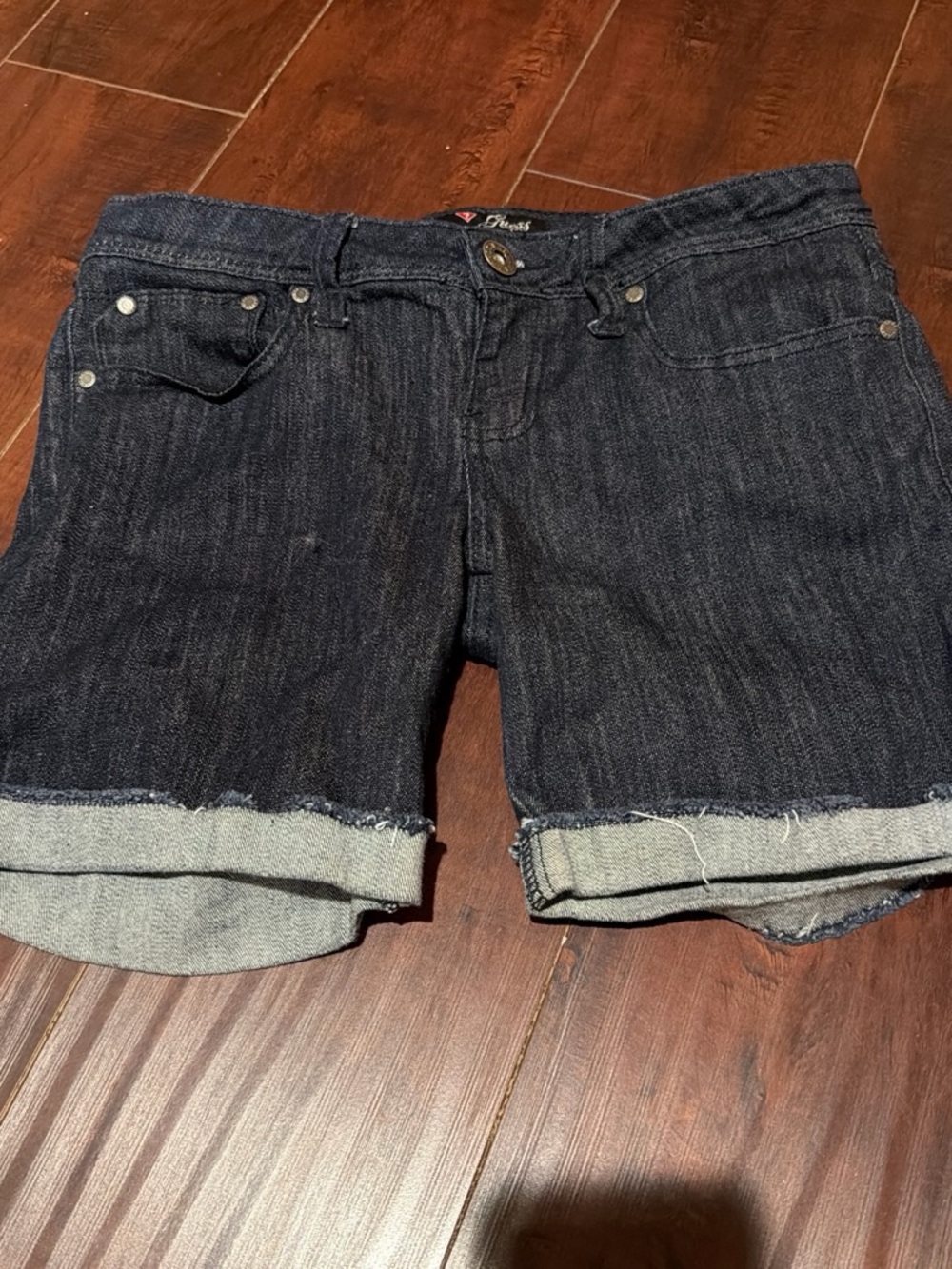 Guess Dark Blue Cuffed Denim Shorts